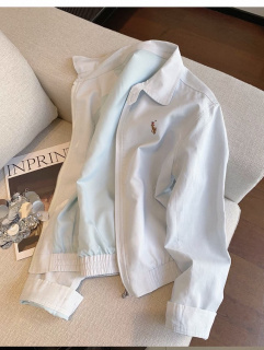 美式复古浅蓝色翻领拉链夹克外套男女春秋潮牌宽松休闲运动棒球服