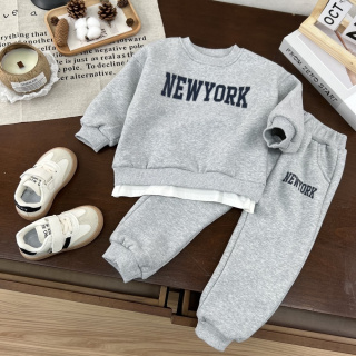 韩版ins字母抓绒套装秋冬新品 男女童时尚休闲长袖卫衣长裤两件套