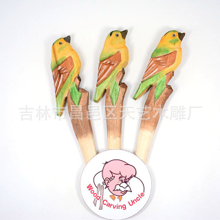 黄绿鸟 鹦鹉 鸟 木雕笔 创意动物鸟手工雕刻笔 学习礼品 批发零售