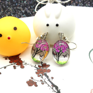 原创森系日系时光合金永生花diy 满天星滴胶干花耳坠