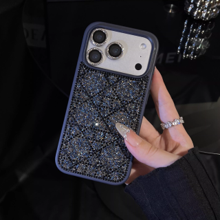 满钻菱格手机壳适用iPhone17promax新款闪钻17pro苹果高级感15格纹水钻女款16pm奢华哑光电镀14保护套13仙女