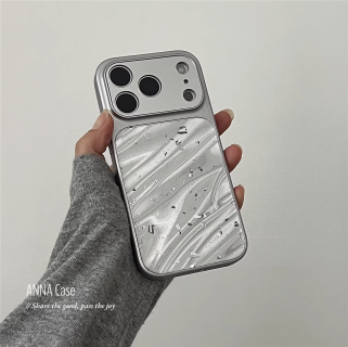 ANNACASE高级银色水波纹大视窗闪钻挂绳适用苹果17promax手机壳iphone17防摔15pro新款14全包16promax保护套