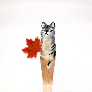 新款到货纯手工木雕动物笔 创意木雕勾鱼猫圆珠笔 可更换笔芯笔